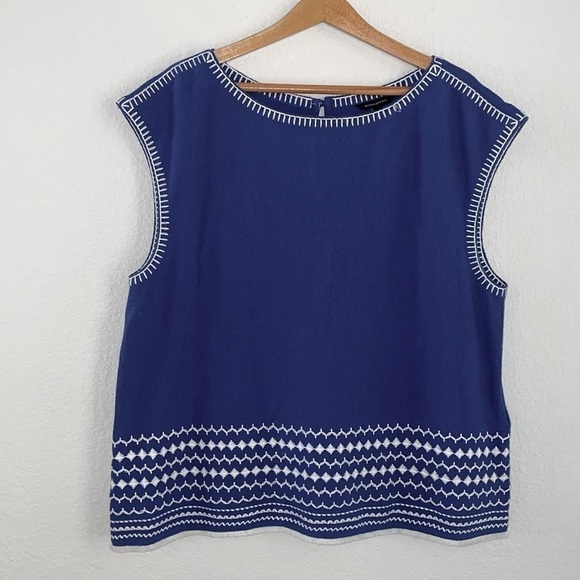 Banana Republic Cotton Sleeveless Top Embroidered Blue Size XL - Picture 1 of 5